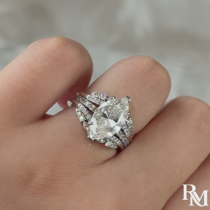 Moissanite 4.0Ct Marquise Cut White Gold Stack Wedding Ring with Jacket Wedding Band