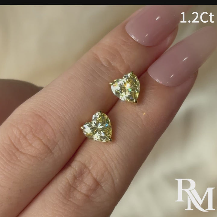 Moissanite 1.2Ct*2 Heart Cut Yellow Stone Stud Earrings in Sterling Silver