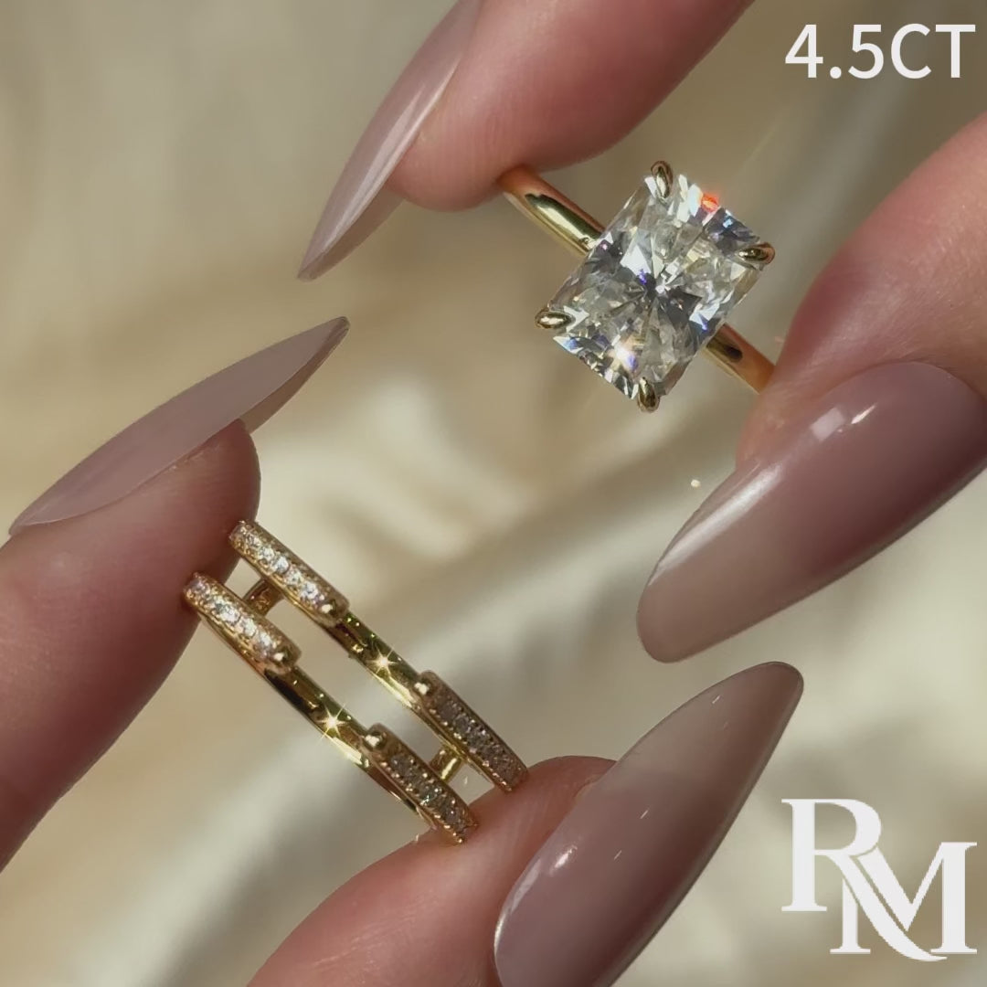 Moissanite 4.5Ct Radiant Cut 2PC Stackable Enhancer Open Band Ring Sets In Sterling Silver
