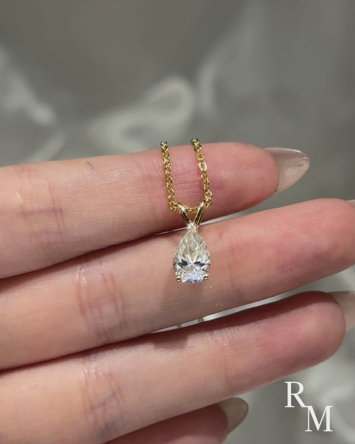 Rodiffy Moissanite 1.5 Ct Pear Cut Yellow Gold Pendant Necklace