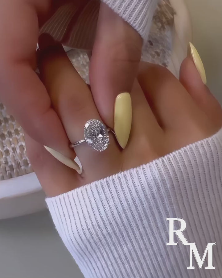 Rodiffy Hidden Halo Moissanite 2.0Ct~5.5Ct Oval Cut Promise Ring For Women