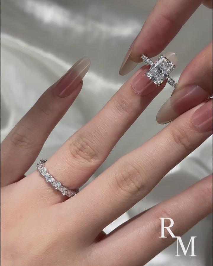 Moissanite 3.5Ct Radiant Cut White Gold Wedding Ring with Round &amp; Marquise Cut Wedding Ring