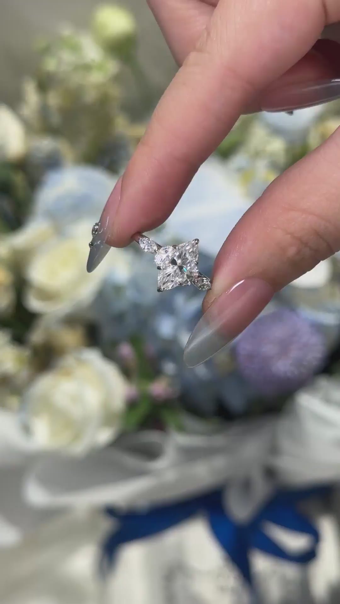 Moissanite 2.0 Ct Marquise Cut Side Stone White Gold Engagement Ring