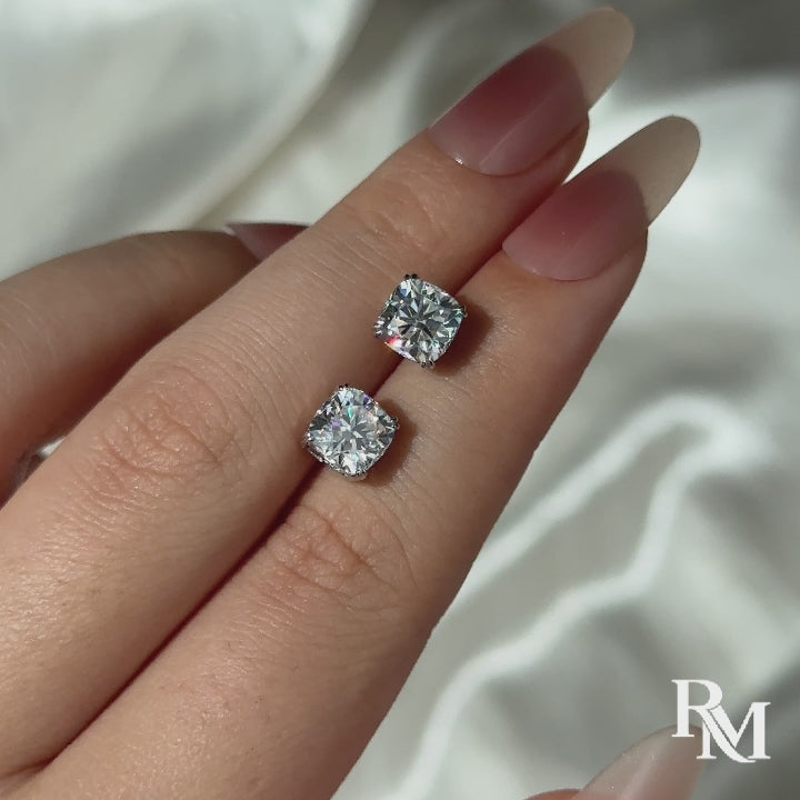S925 Moissanite 1.5Ct*2 Cushion Cut Brilliant Stud Earrings In Sterling Silver Earring Gift For Women