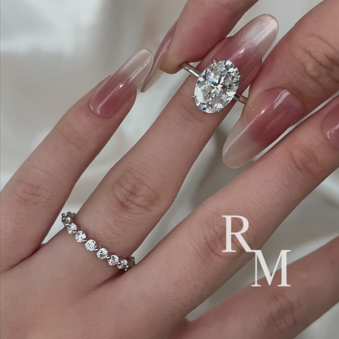 Moissanite 5.5Ct Hidden Halo Oval Cut Engagement Ring with 1.5 Ct Round Cut Yellow Gold Anniversary Ring