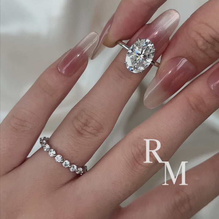 Moissanite 5.5Ct Hidden Halo Oval Cut Engagement Ring with 1.5 Ct Round Cut  Anniversary Ring