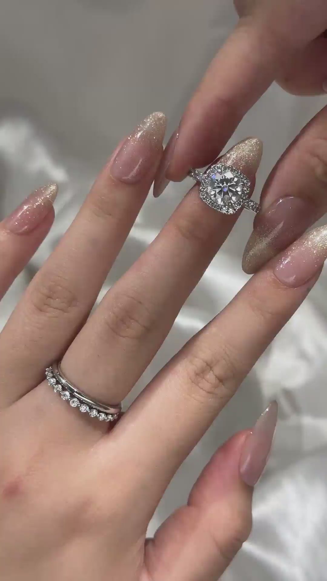 Moissanite 2.0 Ct Halo Round Cut White Gold Wedding Ring Set