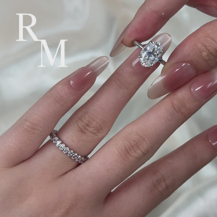 Moissanite 4.0 Ct Oval Cut White Gold Engagement Ring with Oval Cut Eternity Ring