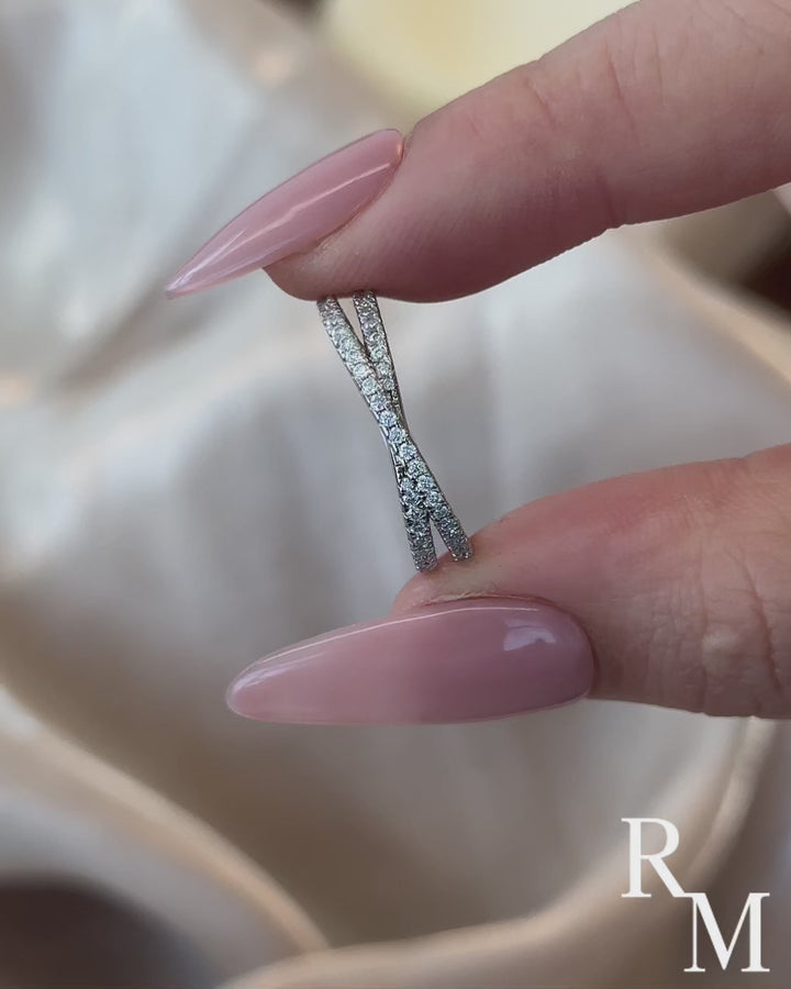 Rodiffy Moissanite 2.0 Ct  X Criss Cross White Gold Wedding Band