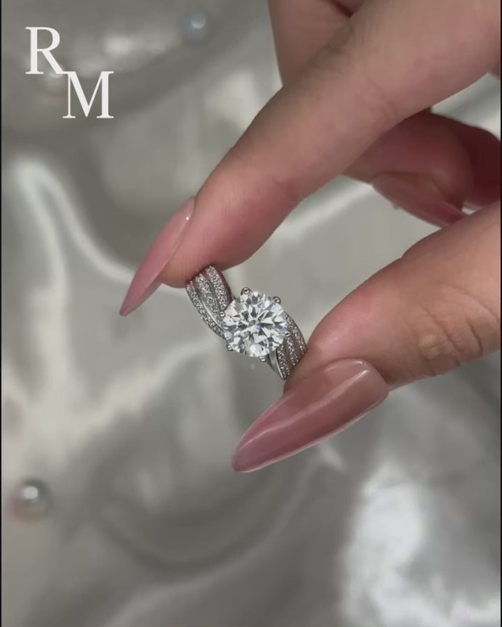 Moissanite 3.0 Ct Round Cut Twist White Gold Promise Ring