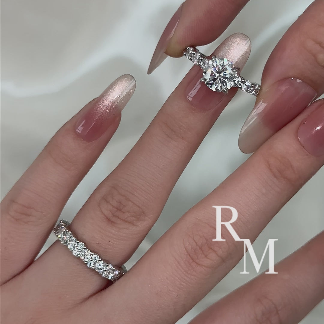 Rodiffy Moissanite S925 2.0Ct Round Cut 2PC Brival Ring Set Solitaire Promise Ring & Pavé Eternity Band