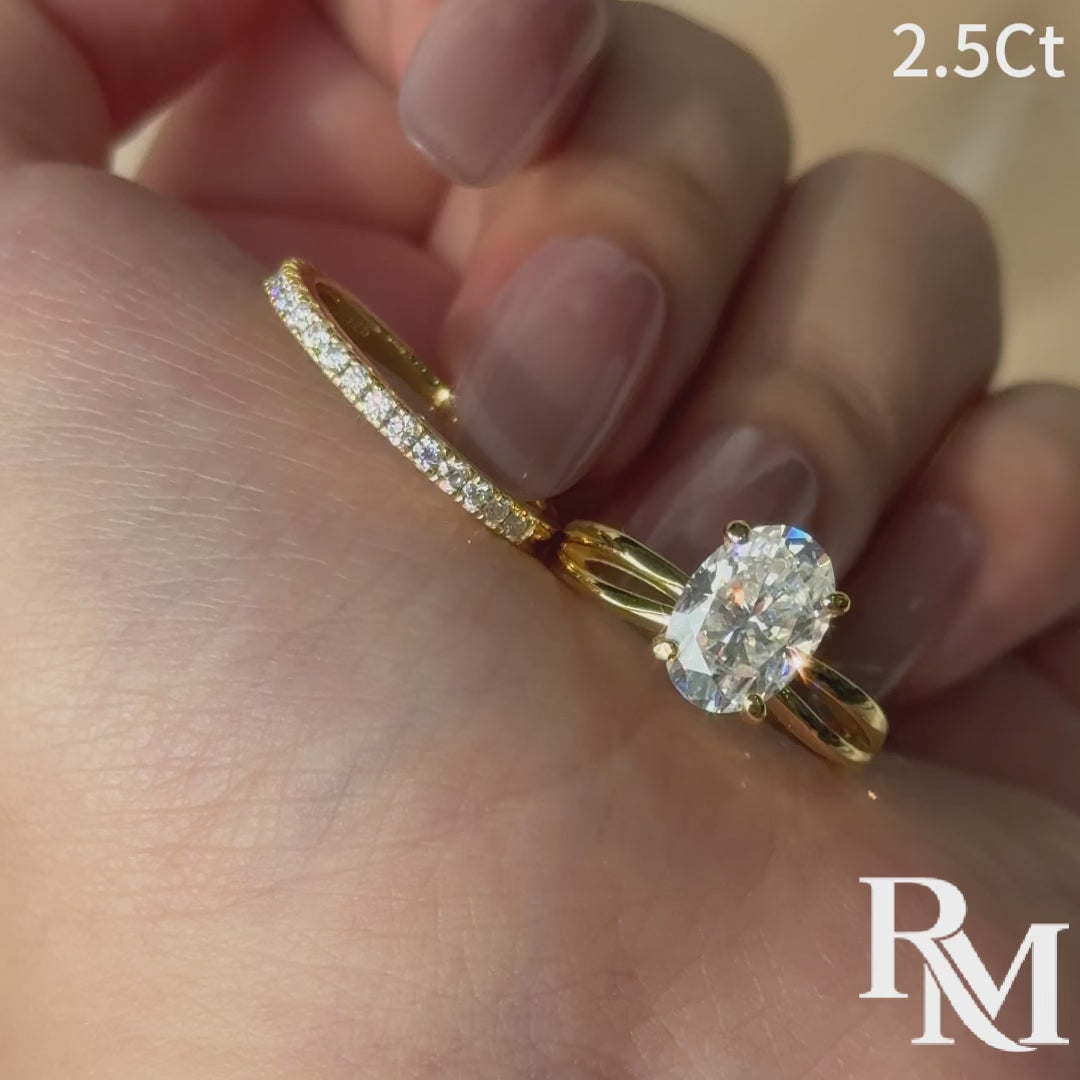 S925 Moissanite 2.5Ct Oval Cut Twist Split Shank 18K Yellow Gold Plated Engagement Ring & Bridal Sets