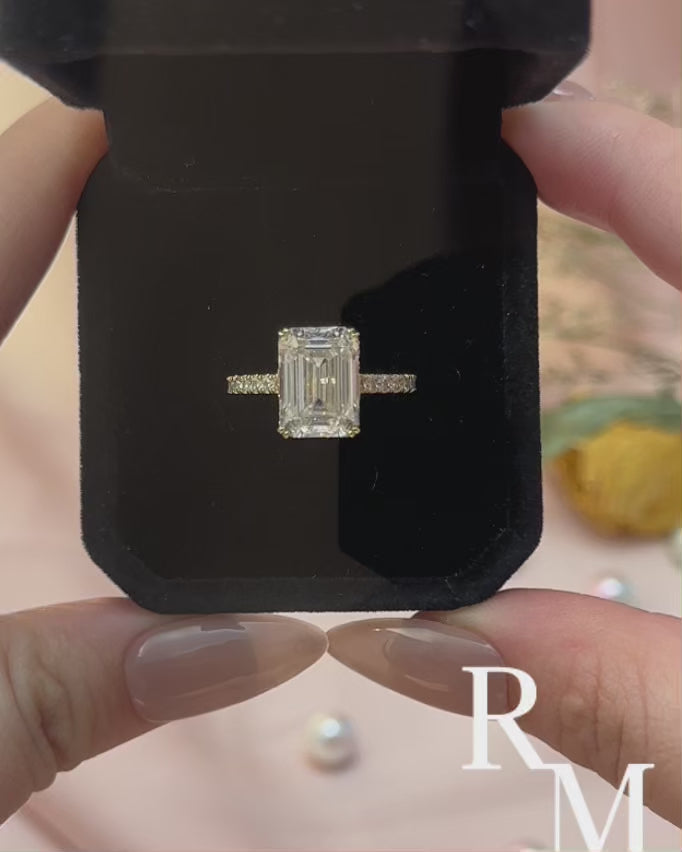 Rodiffy Moissanite 4.5 Ct Emerald Cut Yellow Gold Engagement Ring