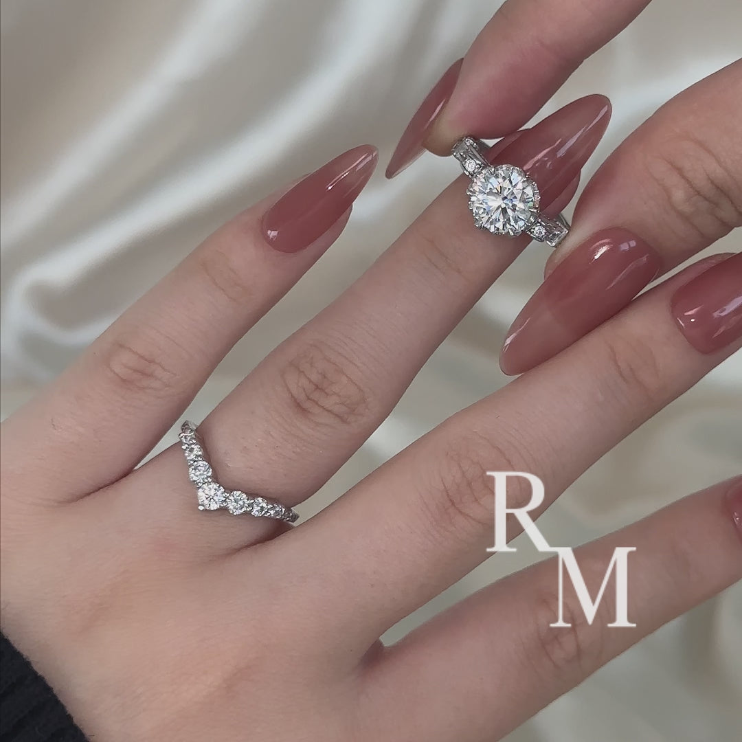 Rodiiffy Moissanite 2.0Ct Round Cut Engagement Ring with 0.5Ct Round Wedding Band