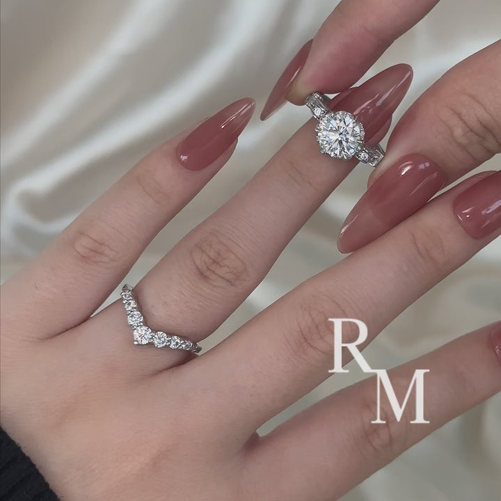 Rodiiffy Moissanite 2.0Ct Round Cut Engagement Ring with 0.5Ct Round Wedding Band