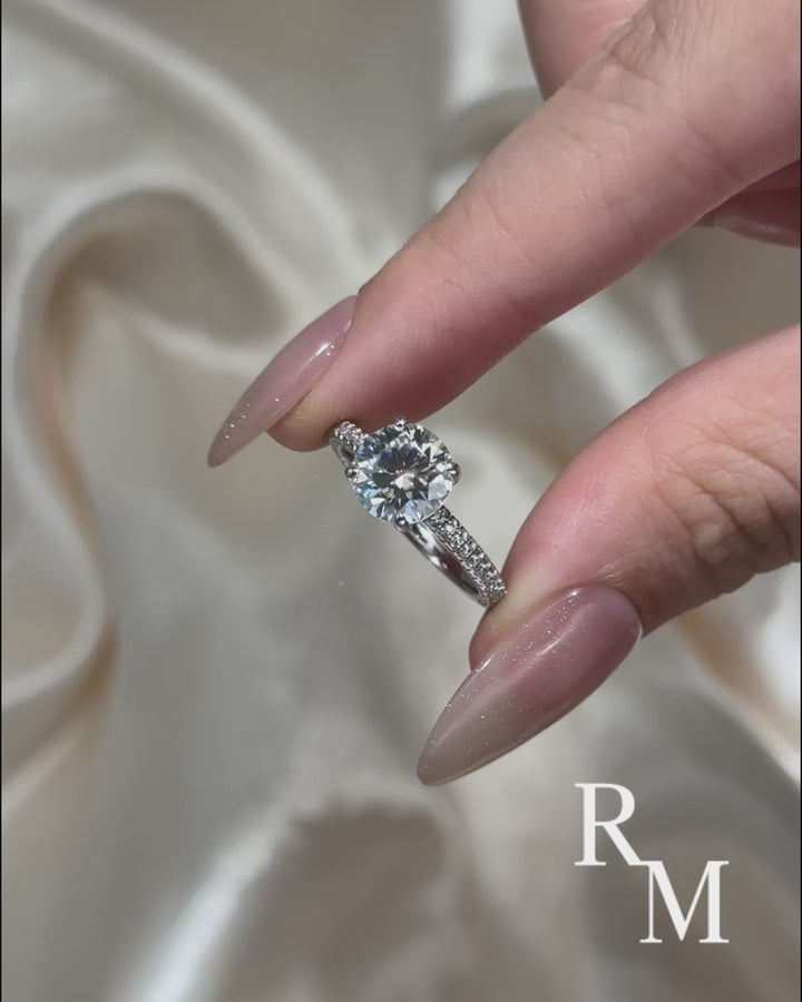 Triple Row Pavé 1.0Ct/2.0Ct Round Cut Moissanite Engagement Ring In Sterling Silver