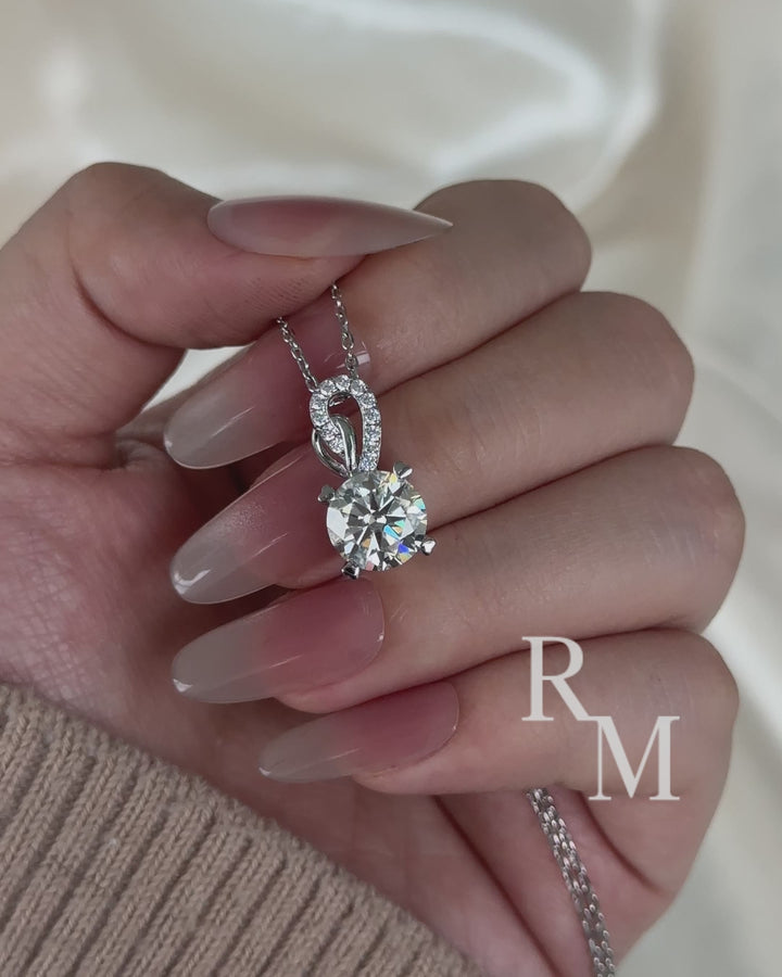 Moissanite 3.0Ct Round Cut White Gold Necklace In Sterling Silver