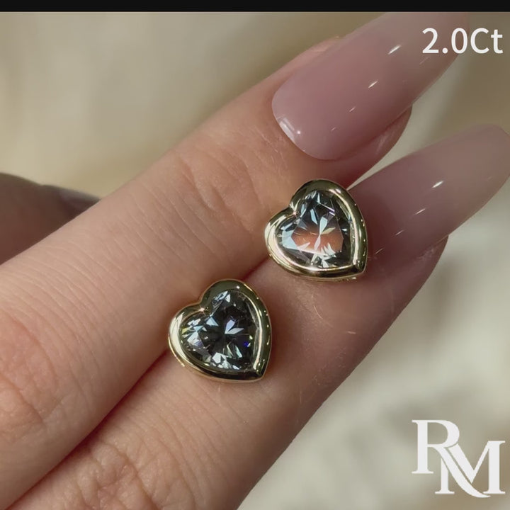 Moissanite 2.0Ct*2 Heart Cut Bezel Claw Stud Earrings For Everyday Wear