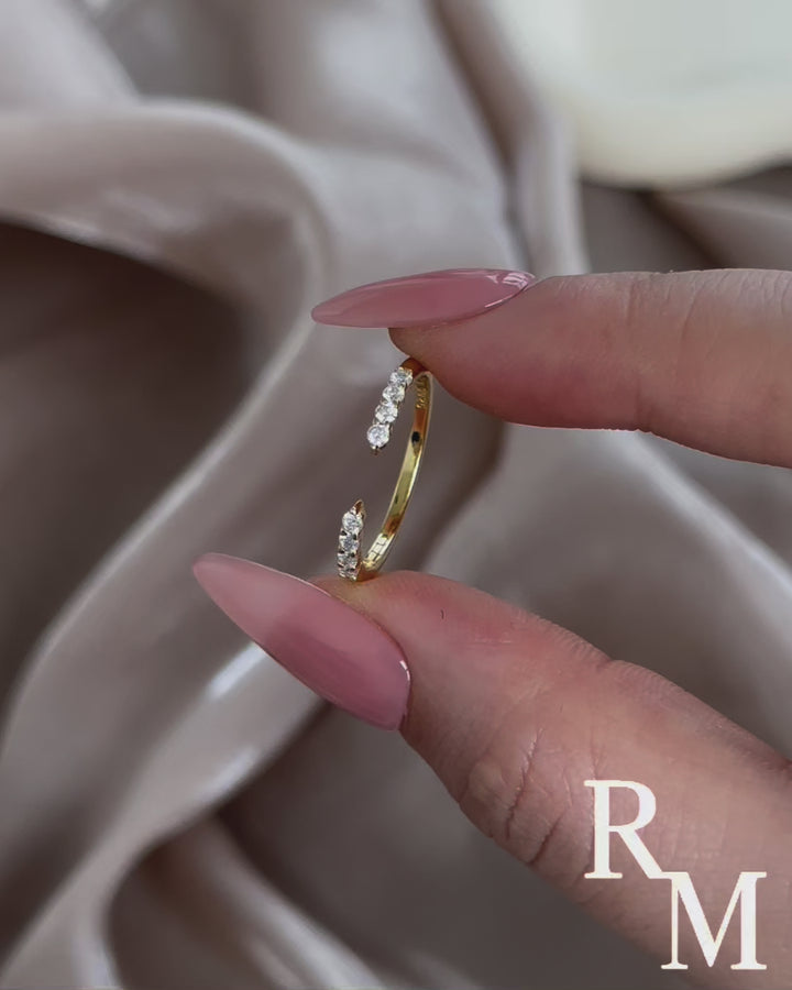 Rodiffy 0.2Ct Round Cut Yellow Gold Open Moissanite Diamond Wedding Band