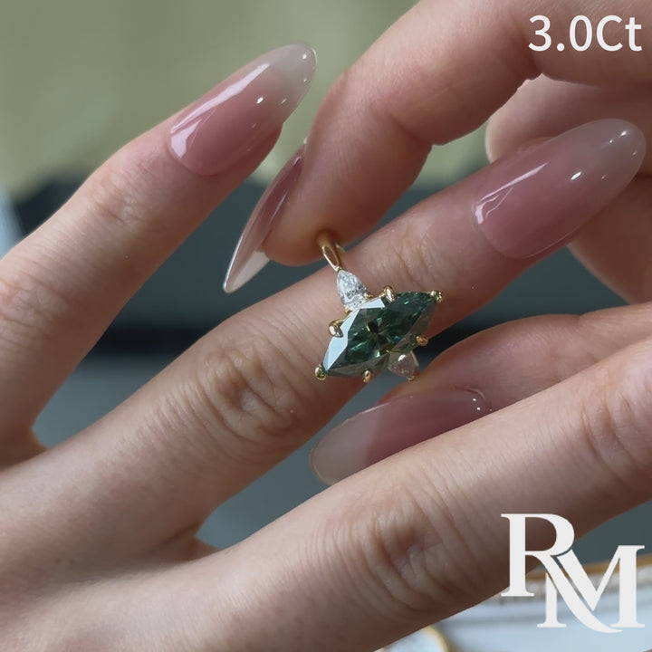 Three-Stone 3.0Ct Green Marquise Moissanite 18K Yellow Gold Plated Engagement Ring