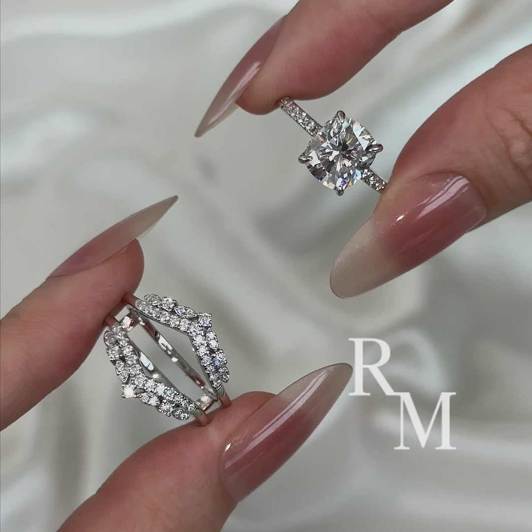 Moissanite 3.0Ct Cushion Cut White Gold Stack Wedding Ring with Jacket Wedding Band