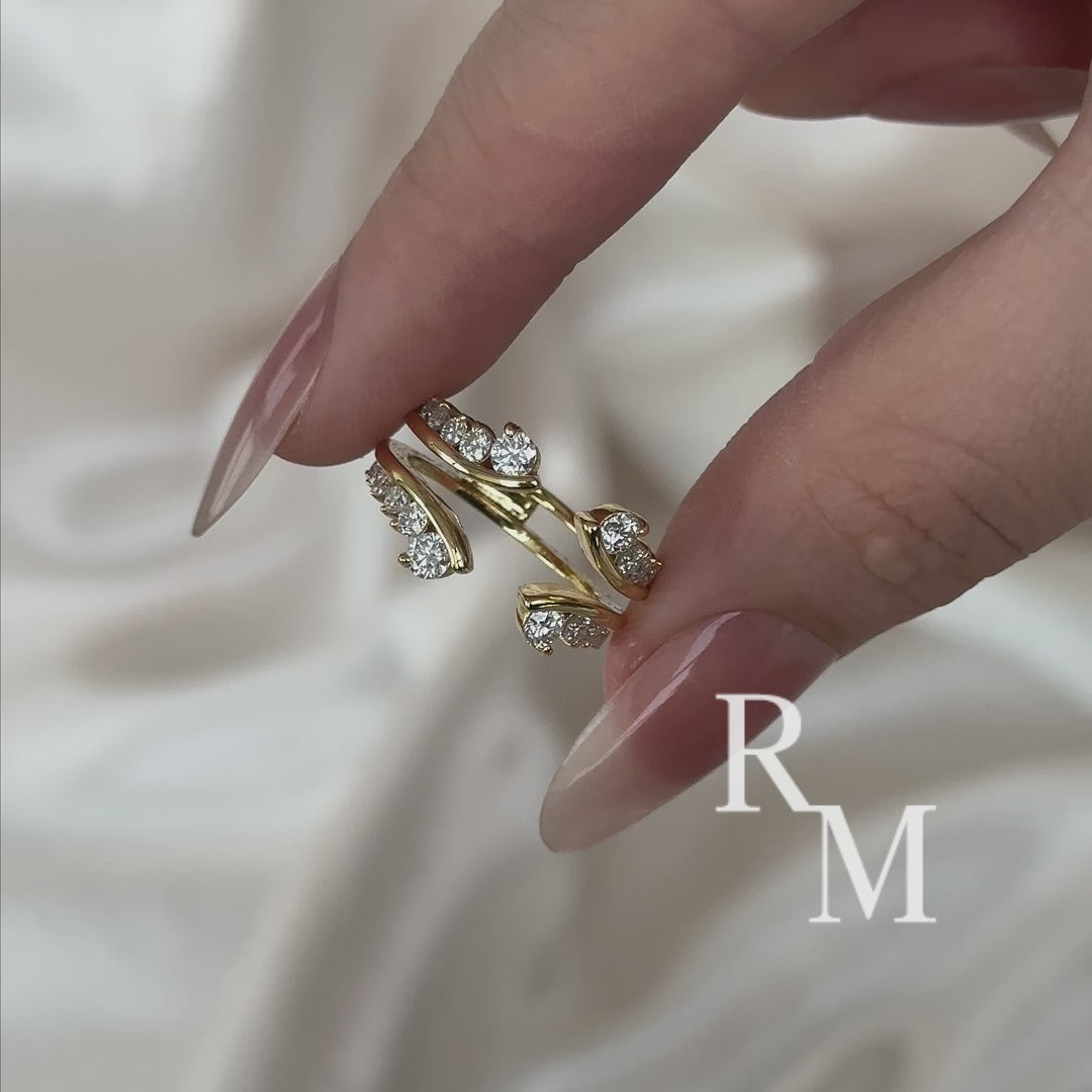 Moissanite Round Cut Jacket Yellow Gold Stack Wedding Band