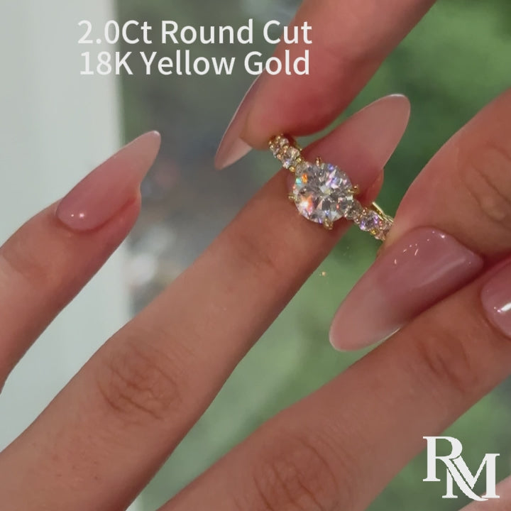 Rodiffy Moissanite 2.0Ct~4.0 Ct Round Yellow Gold Engagement Ring
