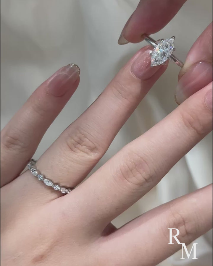 Moissanite 2.0 Ct Marquise Cut Solitaire White Gold Engagement Ring with Round &amp; Marquise Accents Bands