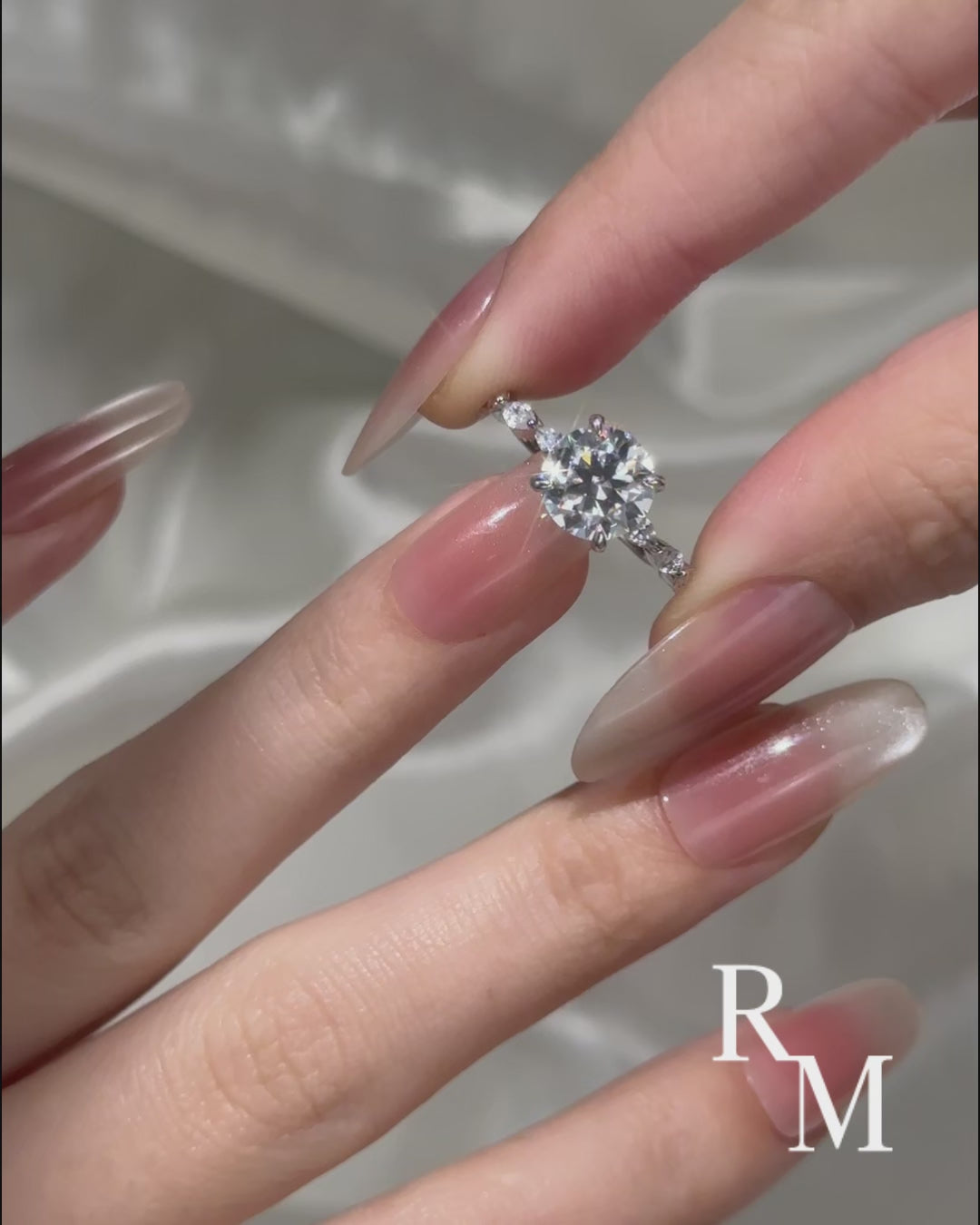 Rodiffy Moissanite 2.0 Ct Round Cut with Marquise Side Stones Hidden Halo Engagement Ring