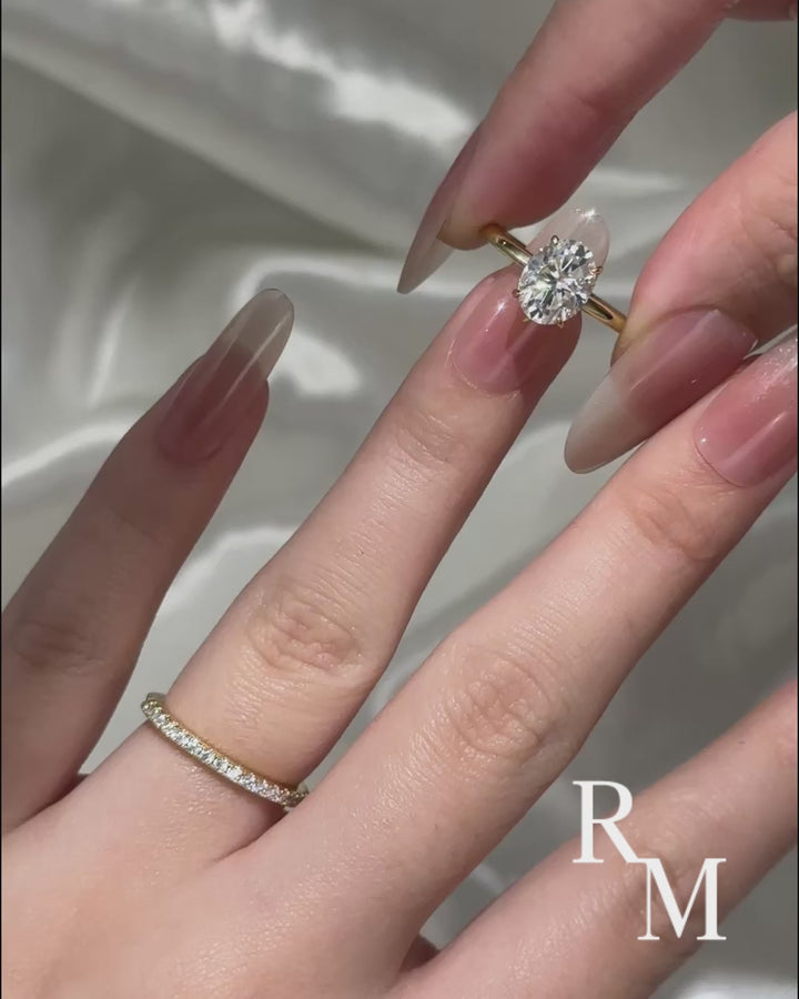 Moissanite 2.0 Ct Hidden Halo Solitaire Oval Cut Yellow Gold Wedding Ring