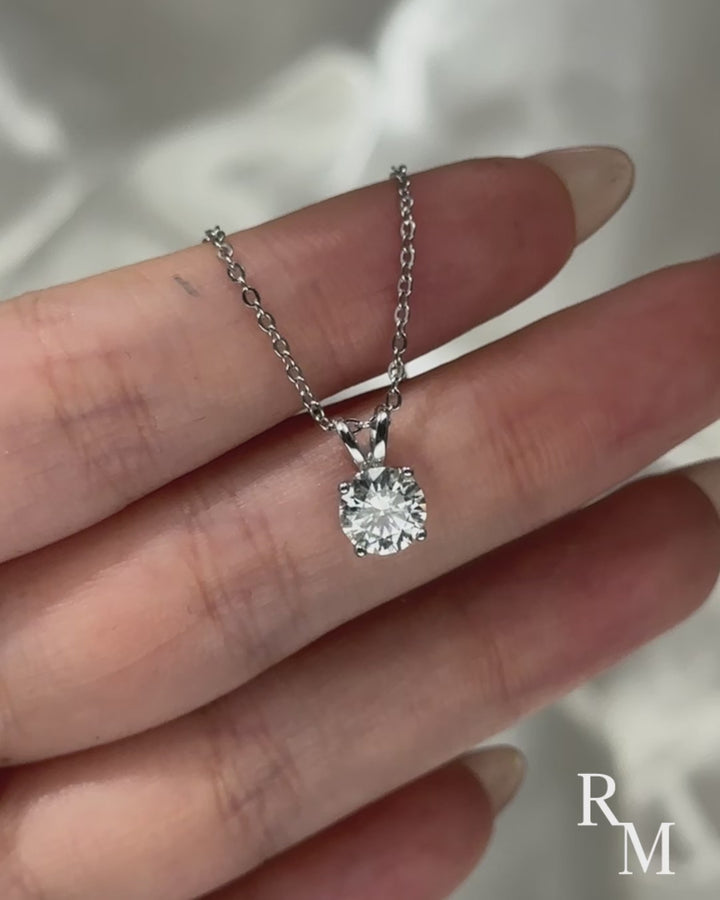 Rodiffy Moissanite 1.0 Ct Round Cut White Gold 4 Prong Pendant Necklace