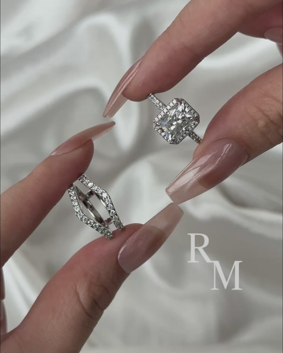 Moissanite 3.0Ct Halo Radiant Cut White Gold Wedding Ring with Enhancer Ring