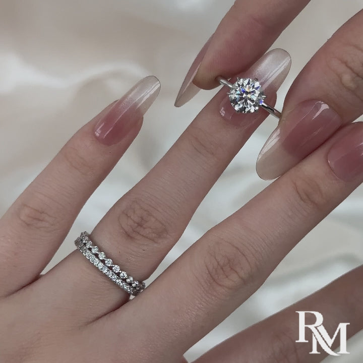 S925 Moissanite 2CT Round Solitaire 3-Piece Bridal Ring Set Engagement Ring With Wedding Bands