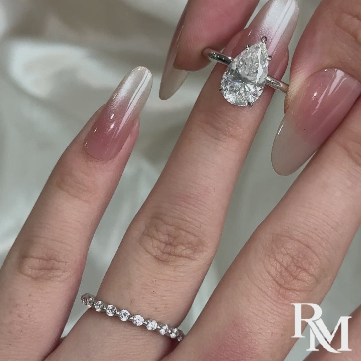 S925 Moissanite 4.0Ct Pear Cut Engagement Ring With Pave 0.36Ct Band 2PC Stackable Bridal Ring Set