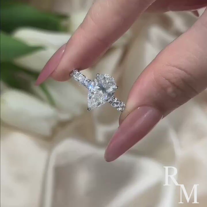 Moissanite 4.0Ct Pear Cut Engagement Ring Travel Ring In Sterling Silver