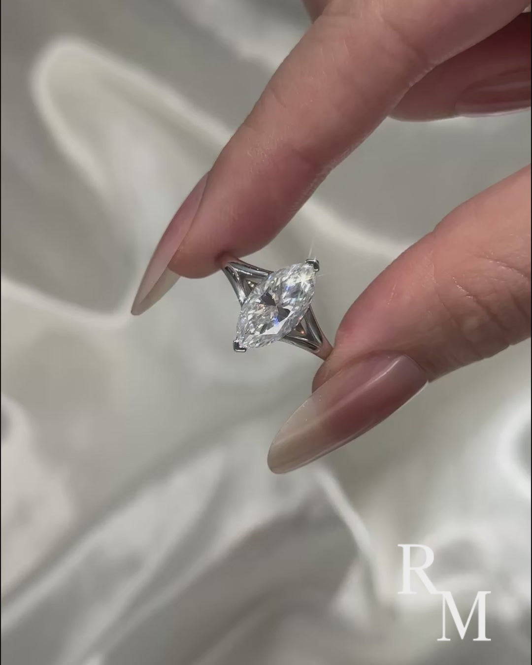 Moissanite 3.0Ct Marquise Cut Split Shank Engagement Ring Travel Ring In Sterling Silver