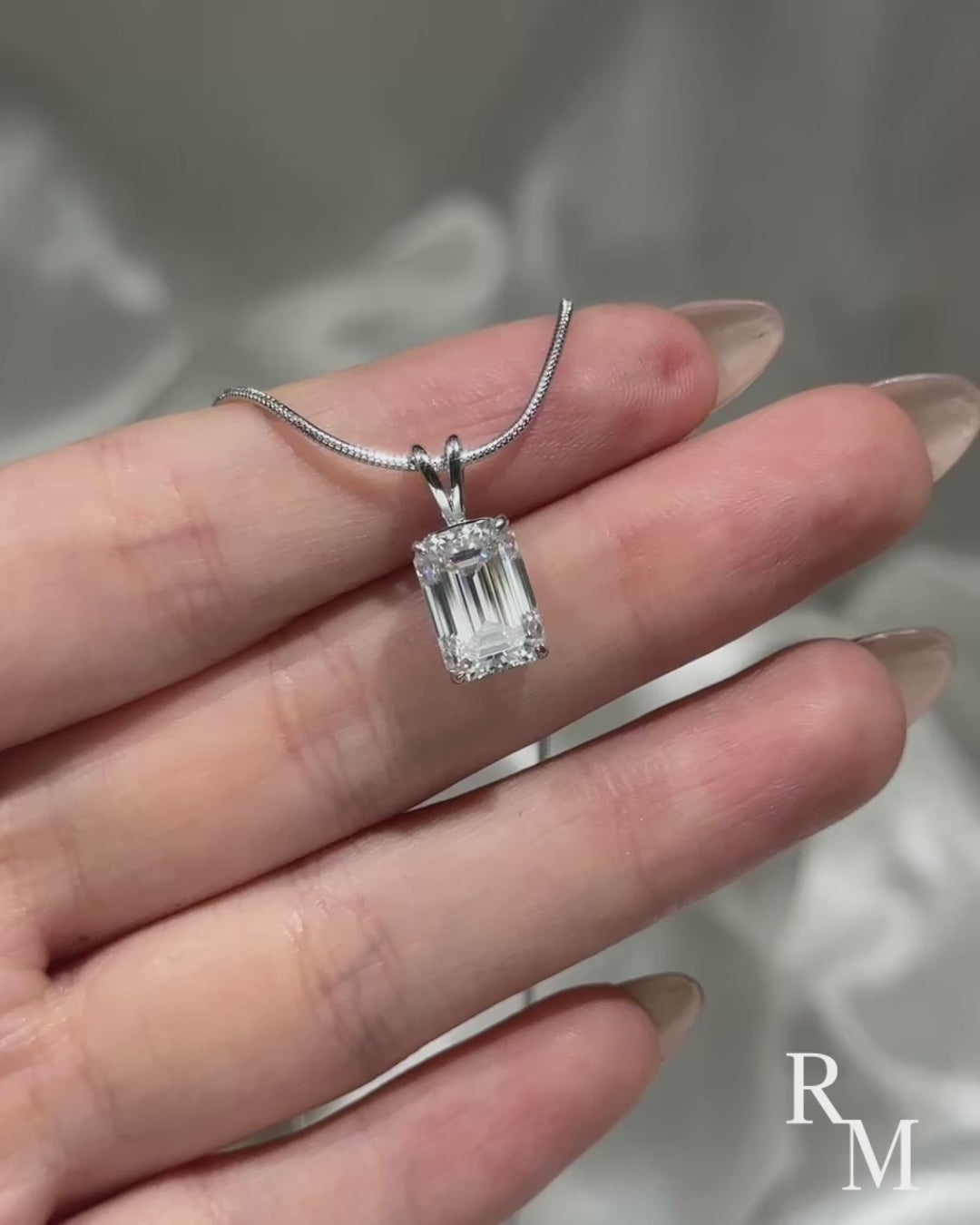 Moissanite 3.5Ct Emerald Cut White Gold Pendant Necklace