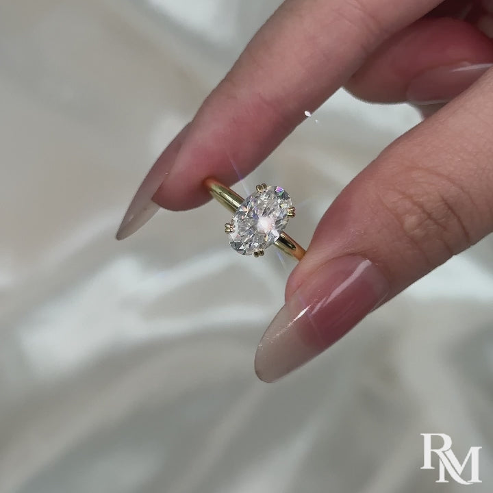 Rodiffy S925 Moissanite Solitaire 3.0Ct Oval Cut Yellow Gold Engagement Ring in Sterling Silver