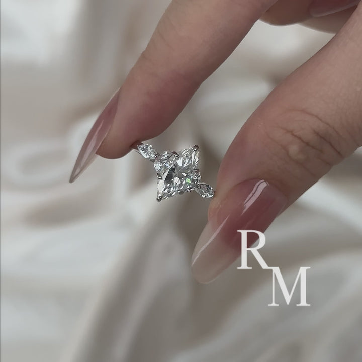 Moissanite 2.0 Ct Marquise Cut Side Stone White Gold Engagement Ring