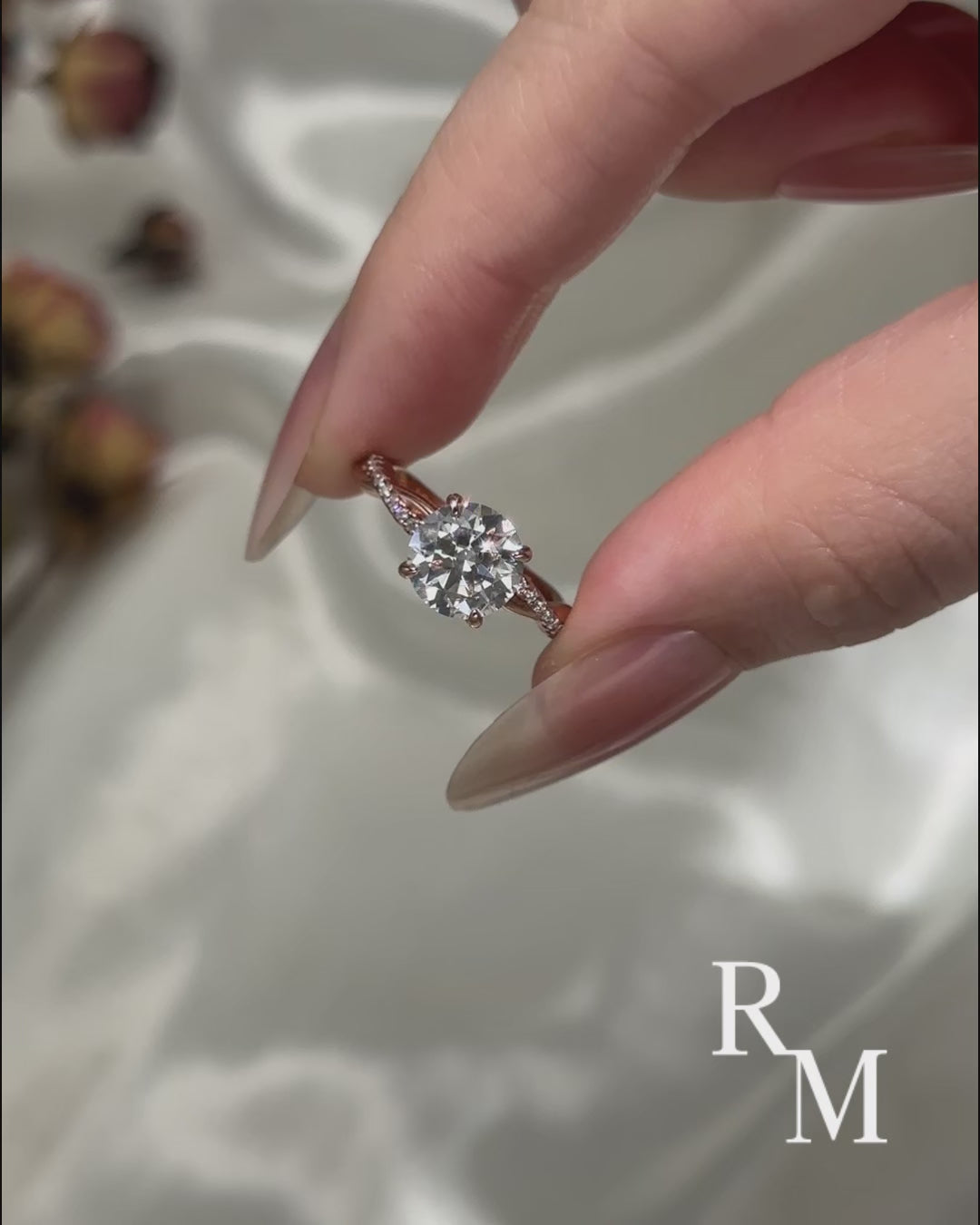 Rodiffy Moissanite 2.0 Ct Twist Rose Gold Pave Promise Bridal Ring