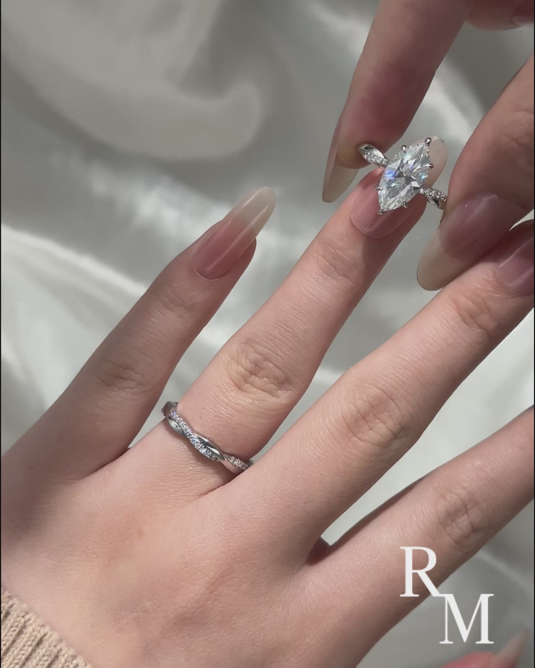 Moissanite 3.0Ct Twist Marquise Cut White Gold Wedding Ring Set