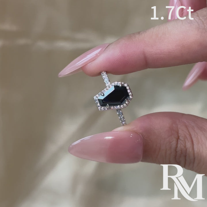 Moissanite 1.7Ct Black Coffin Cut Halo Engagement Ring