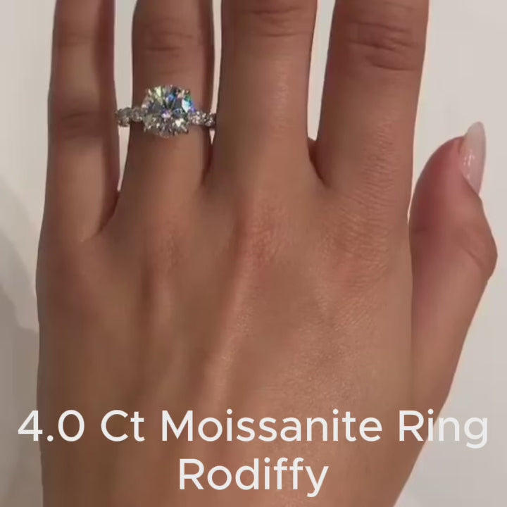 Rodiffy Moissanite 2.0Ct~4.0 Ct Round Engagement Ring - 4 Prong Setting