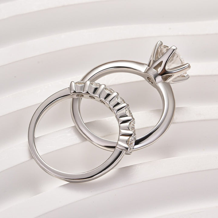 Moissanite 2.0 Ct ~3.0 Ct Round Cut 6 Prong White Gold Engagement Ring with Round Cut White Gold Women&